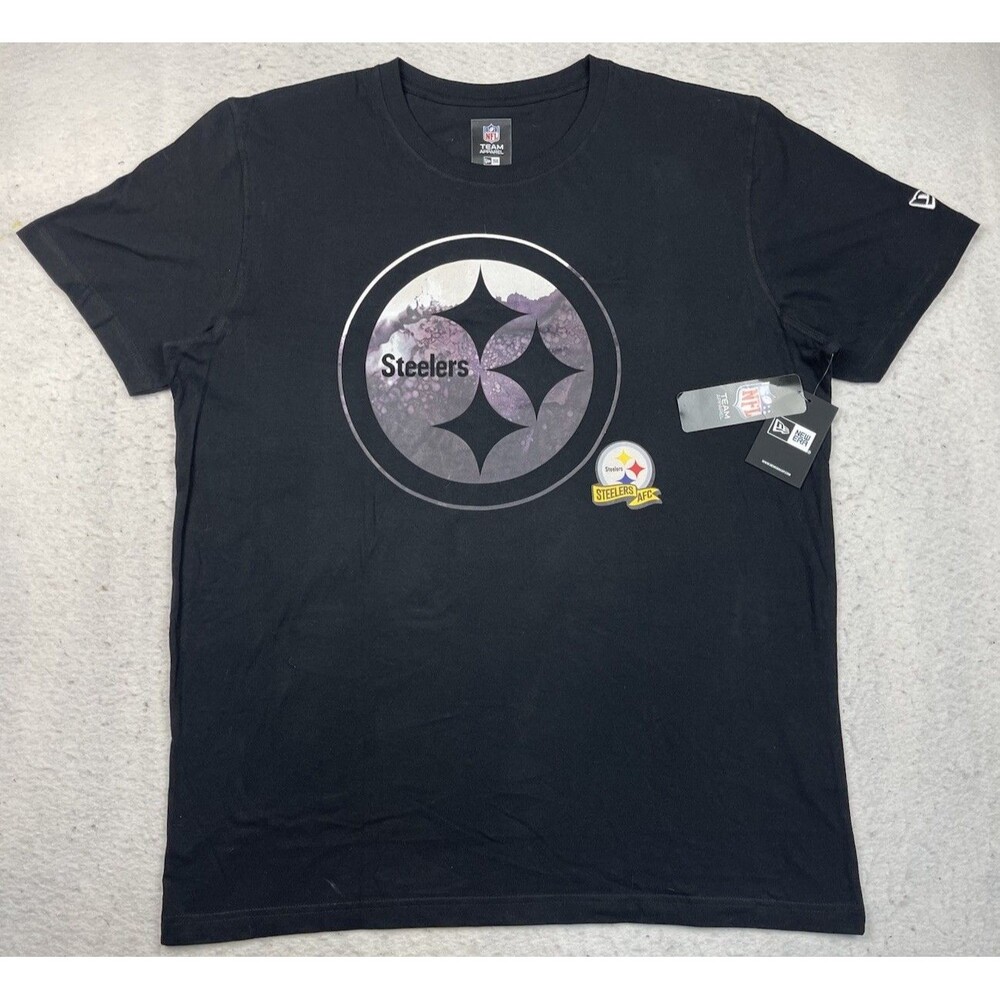 Pittsburgh Steelers New Era Men’s XL Black Water Splattered Logo T-Shirt NWT
